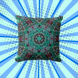 Almofada Dot Mandala Flor Verde Azul e Vermelho
