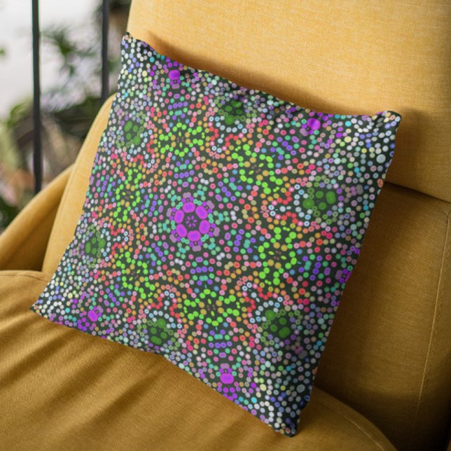 Almofada Dot Mandala Flor Verde Roxo e Laranja (Criador carregado)