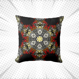 Almofada Dot Mandala Flor Vermelho Amarelo e Cinza