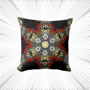Almofada Dot Mandala Flor Vermelho Amarelo e Cinza