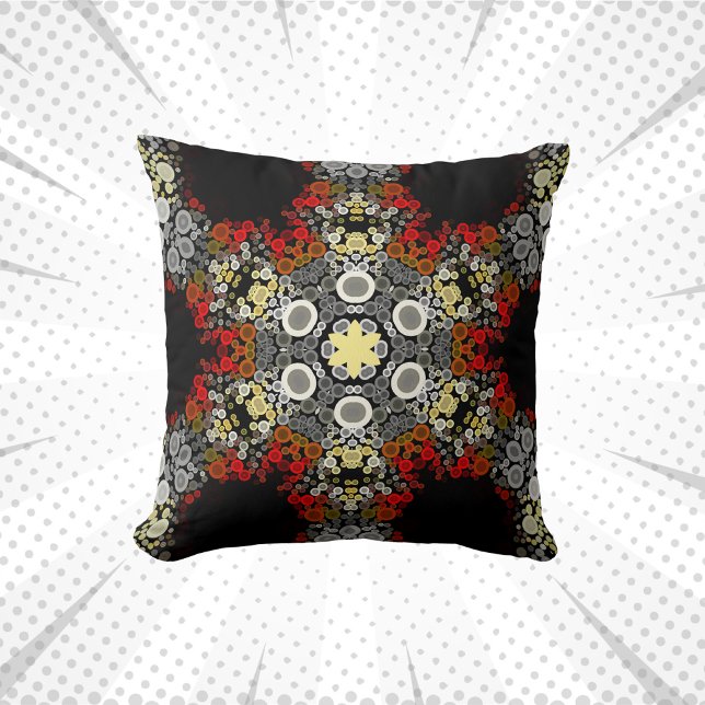 Almofada Dot Mandala Flor Vermelho Amarelo e Cinza (Criador carregado)