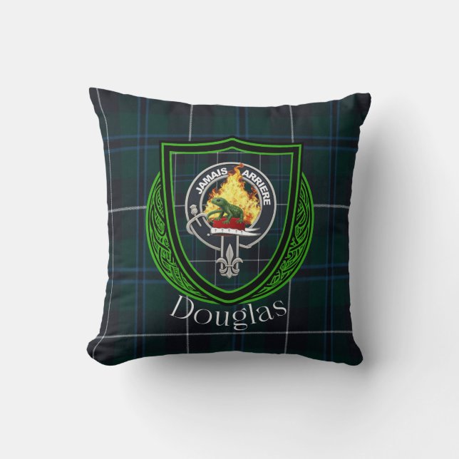 Almofada Douglas Scottish Clan Tartan & Crest (Frente)