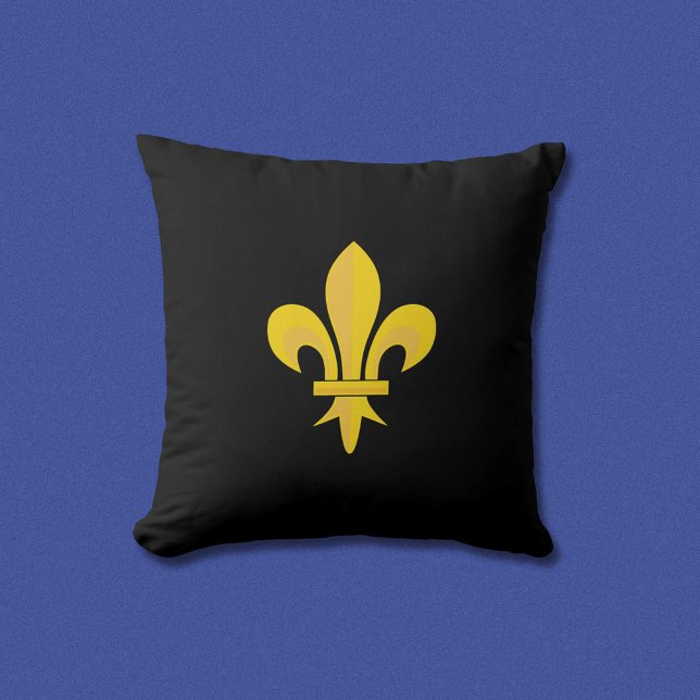 Almofada Dourada Fleur de Lis no Travesseiro Negro (Gold Fleur de Lis on Black Pillow)