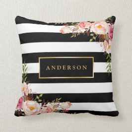 Almofada Dourada Moldura Floral Listras Elegantes