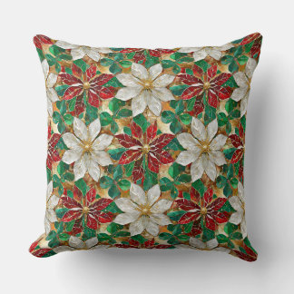 Almofada Dourada Poinsettia Vermelha Branca