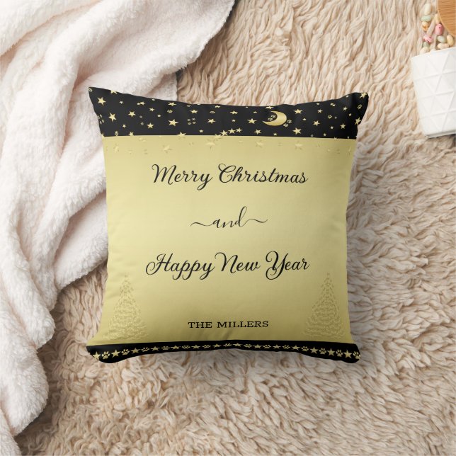 Almofada Douradas estrelas brilhantes de Natal, patas em ou (Cobertor)