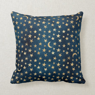 Almofada Douradas estrelas e luas em azul