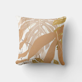 Almofada Douradas Folhas Tropicais: Fundo Luxuoso.