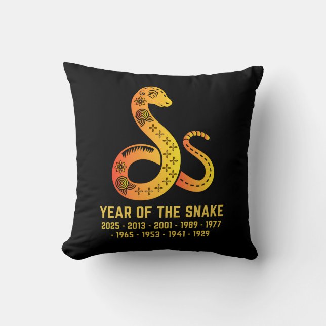 Almofada Dourado Ano De Gradiente Do Cobra Zodiac Preto (Frente)