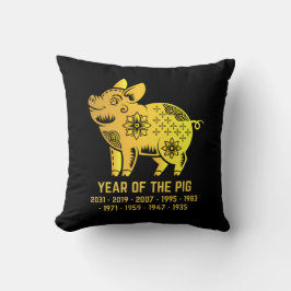 Almofada Dourado Ano De Gradiente Do Porco Zodiac Preto