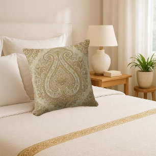 Almofada Dourado Antigo Ornado Paisley Luxo Herança Persa