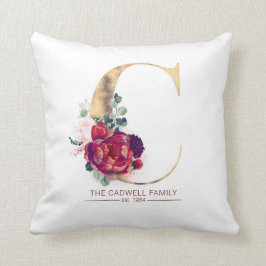 Almofada Dourado Brilho C Monograma Vermelho Borgonha Flora