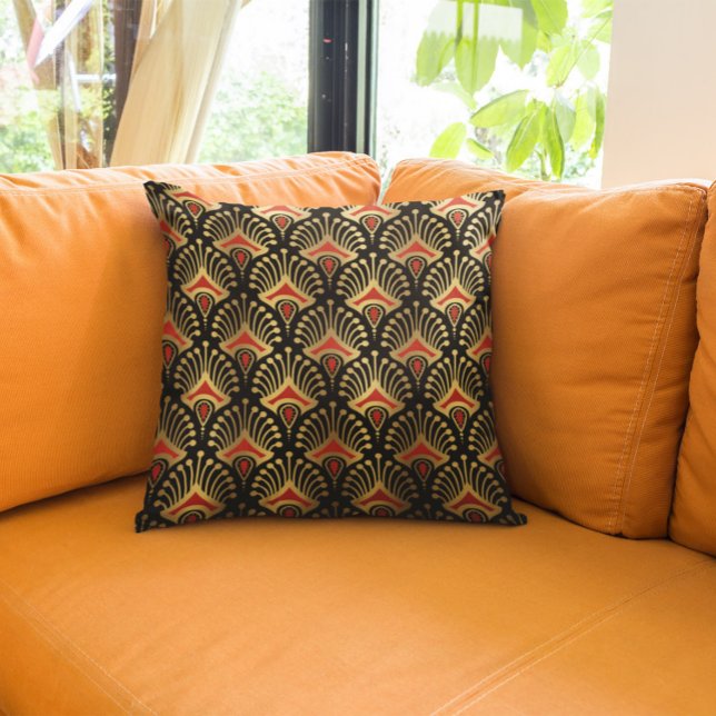 Almofada Dourado e vermelho Art Deco padrão sem descontinui (Criador carregado)