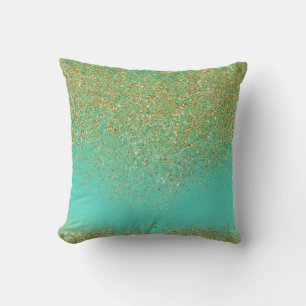 Almofada Dourado em Cascata Brilhante & Água Teal Glam Mode