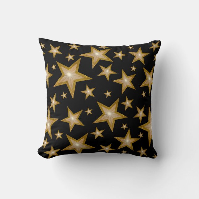 Almofada "Dourado" Estrelas Preto 'Texto' preto preto (Frente)