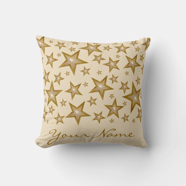 Almofada "Dourado" Estrelas 'Seu nome' travesseiro decorati (Frente)
