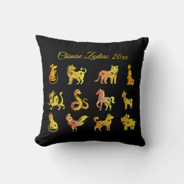 Almofada Dourado Gradiente Chinês Zodiac Preto