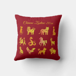 Almofada Dourado gradiente Chinês Zodiac Vermelho Animal