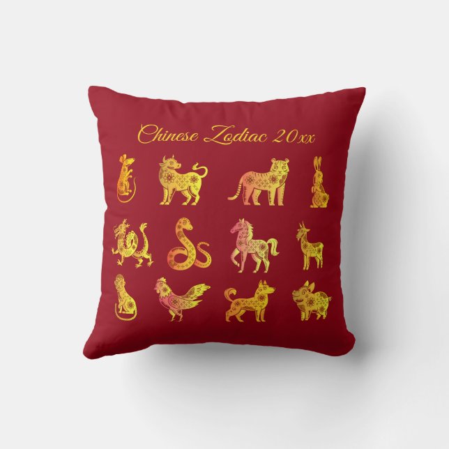 Almofada Dourado gradiente Chinês Zodiac Vermelho Animal (Verso)