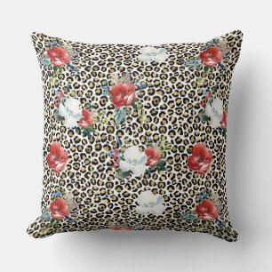 Almofada Dourado Leopardo - Impressão Vermelho - Floral Br
