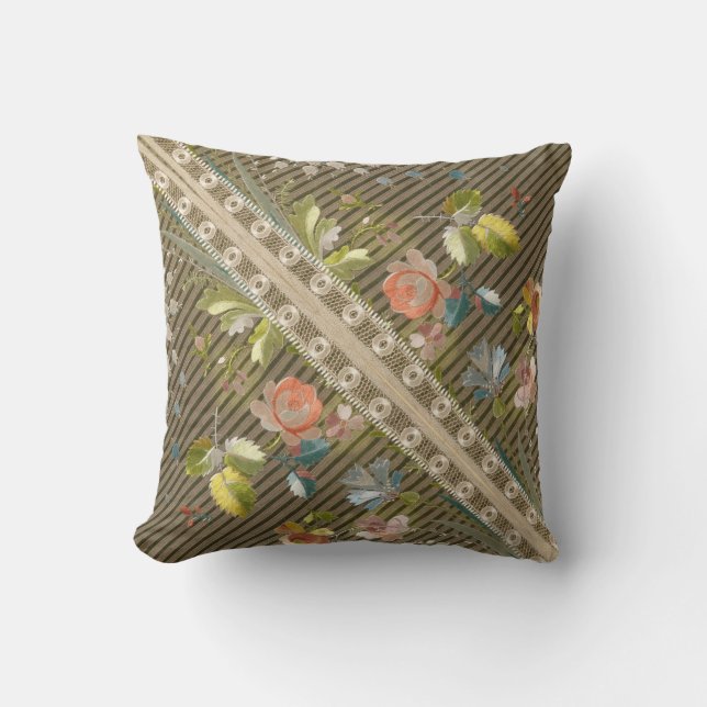 Almofada Dourado local da Brocade Elegante de Strips Floral (Frente)