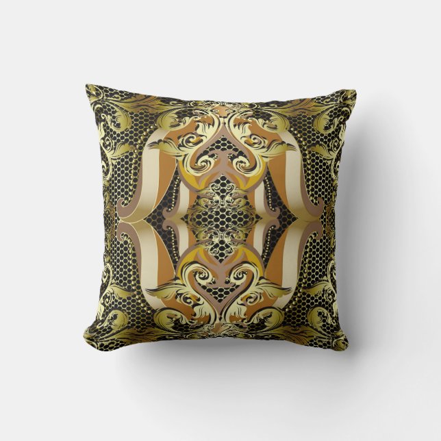 Almofada Dourado luxo barroco, tridimensional, padrão sem c (Frente)