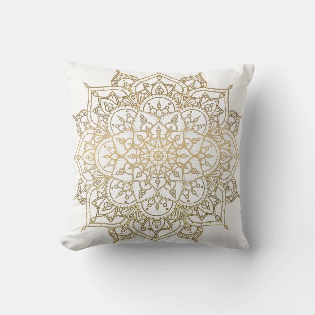 Almofada Dourado Mandala Branco Chic Glamour Moderno Glamou (Frente)