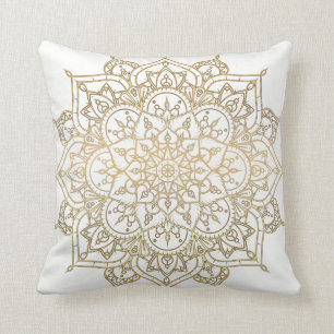 Almofada Dourado Mandala Branco Chic Glamour Moderno Glamou