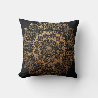 Almofada Dourado Mandala no Travesseiro Negro