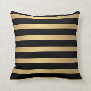 Almofada Dourado metálico moderno Faux e listrado preto
