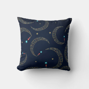 Almofada Dourado Místico Azul Filigrana Lua Celestial