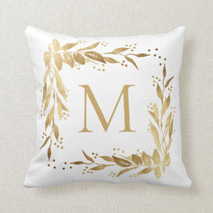 Almofada Dourado Monograma da Fúria de Natal em Branco