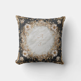 Almofada Dourado Opulento Barroco Floral Mármore Preto