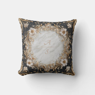 Almofada Dourado Opulento Barroco Floral Mármore Preto