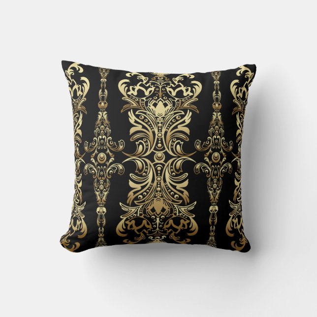 Almofada Dourado padrão floral úmido uniforme com arabesque (Frente)