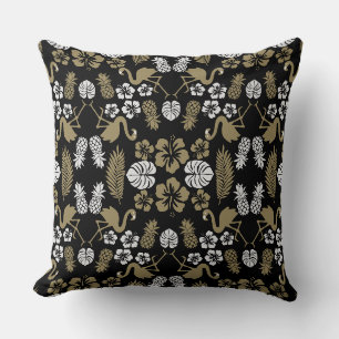 Almofada Dourado padrão tropical floral