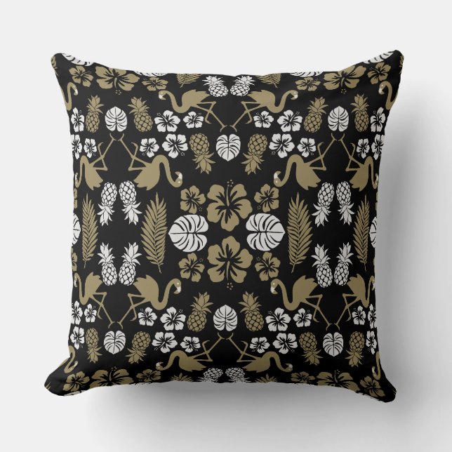 Almofada Dourado padrão tropical floral (Frente)