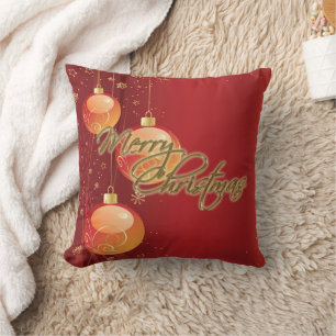 Almofada Dourado Red Baubles Feliz Travesseiro de Natal