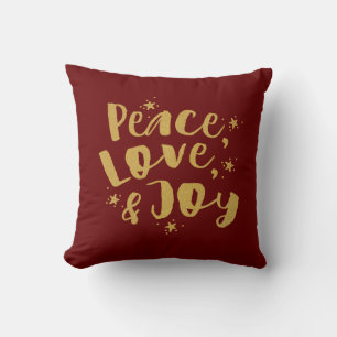 Almofada Dourado Red Peace Love & Joy Christmas