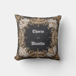 Almofada Dourado Regal Barroco Floral Branco Mármore Preto