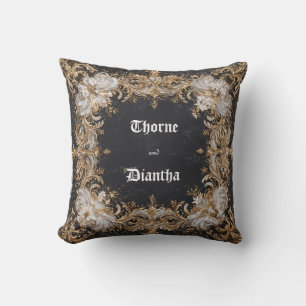 Almofada Dourado Regal Barroco Floral Branco Mármore Preto