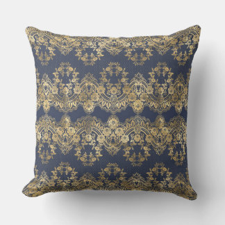 Almofada Dourado rendas,padrão,azul escuro,elegante, padrão