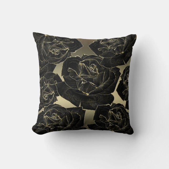 Almofada Dourado & Rosa Preto Glam Elegante Sofisticado Chi (Frente)