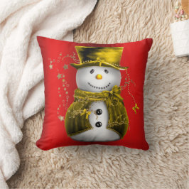 Almofada Dourado Snowman em Vermelho