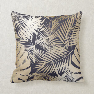 Almofada Dourado tropical e azul Marinho