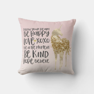 Almofada Dourado Unicórnio Inspiracional de Cor-de-Água Neg