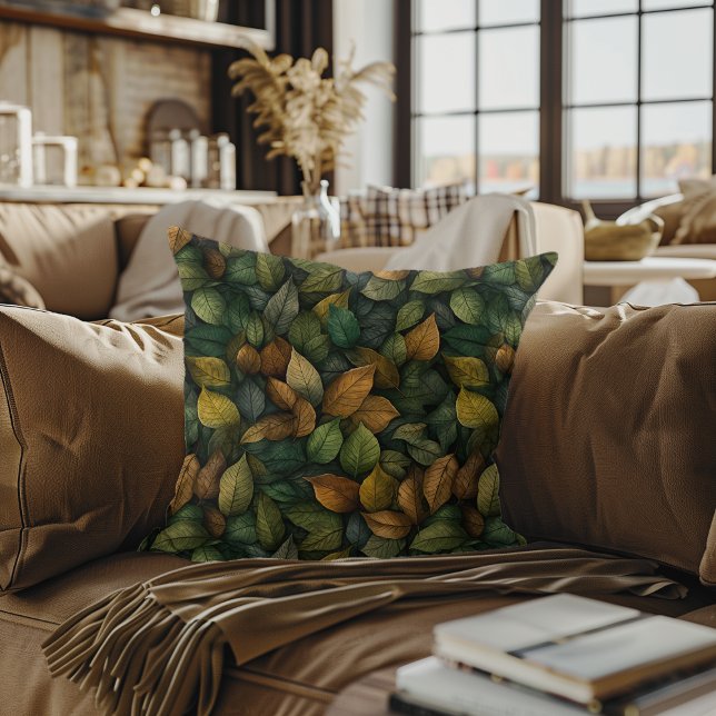 Almofada Dourado Verde Suave Folhas de Outono Aquarela Deco (Criador carregado)