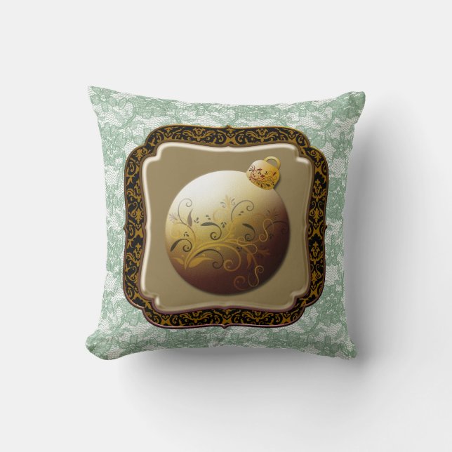 Almofada Dourado Vidro Ornado Verde Faux Lace (Frente)