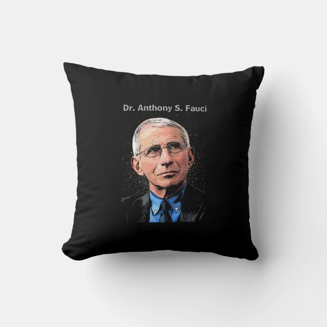 Almofada Dr. Fauci, design preto, de dois lados, (Frente)