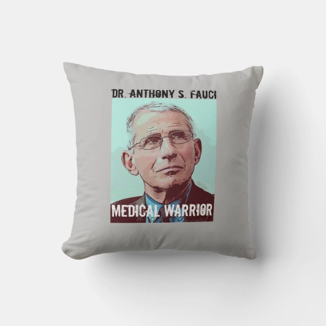 Almofada Dr. Fauci, Guerreiro Médico, cinza (Frente)